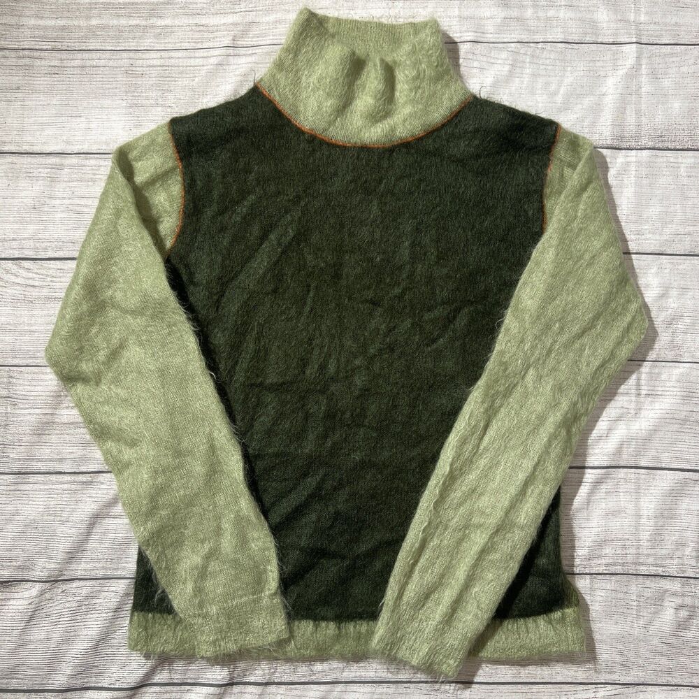 Comme Ca Du Mode Green Wool Blend Turtleneck  Knit Sweater Sz 2